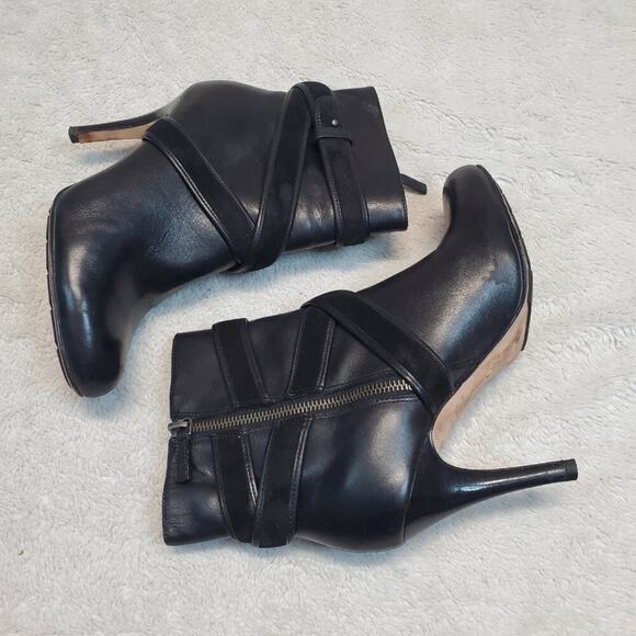 Cole Haan Nike Air Black Leather Strappy Dressy Office Stiletto HIgh Heel Boot 7 - Picture 2 of 13